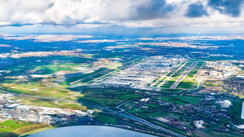 Aerial view of Heathrow Airport in London, UK