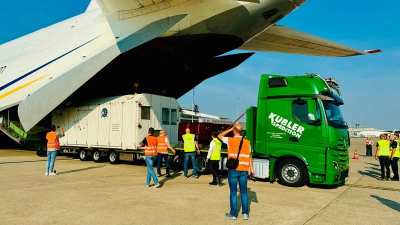 Ukrainian freighter Antonov Airlines has played a part in delivering a European critical satellite to its launch site in the city of Titusville, Florida, US.