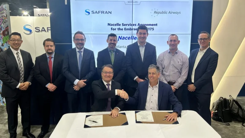 Safran signs NacelleLife service agreement with Republic Airways for their Embraer 170 / 175 aircraft thrust reversers.