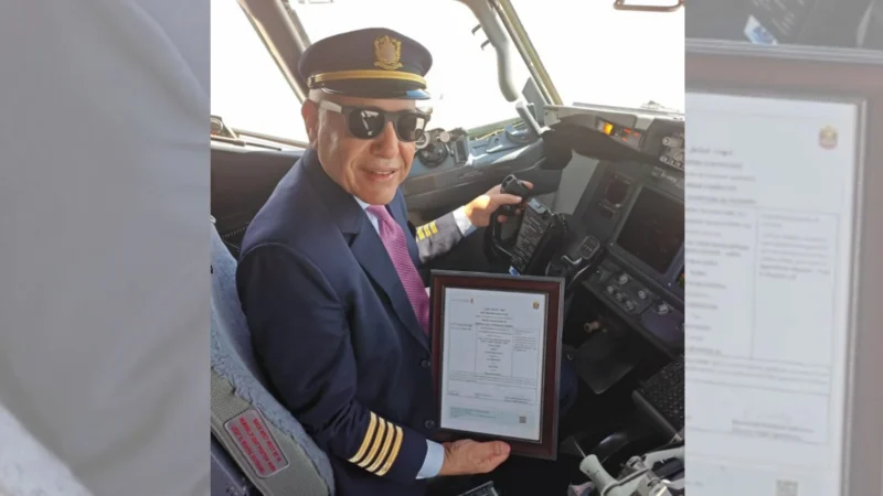 SolitAir CEO & Founder, Mr Hamdi Osman inside the cockpit of the newly arrived Boeing 737-800 aircraft on the day the company received its AOC to make it officially a UAE national carrier.