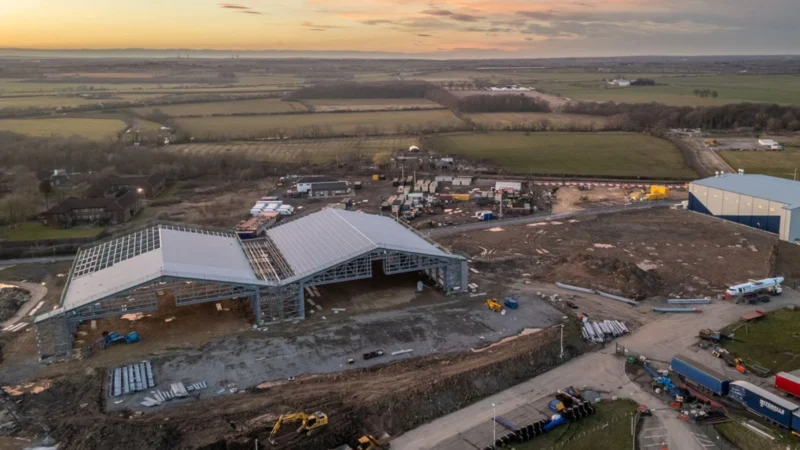 Construction is well underway on a major new twin-bay hangar at Teesside International Airport.